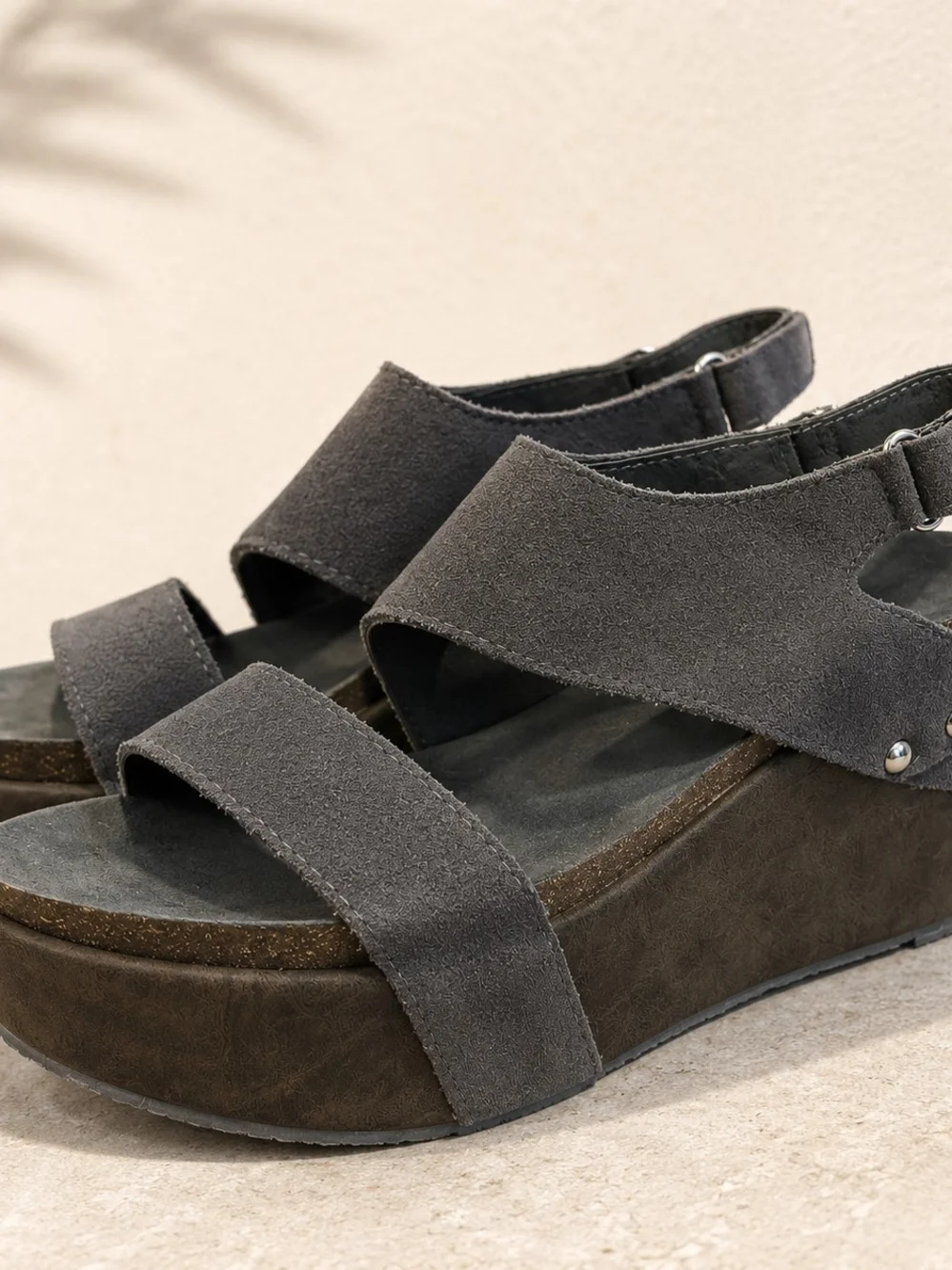 Volatile Womens Size 9 Gray Suede Leather Platform Wedge Sandals Y2K Boho